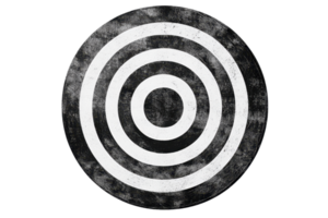 Grunge style black and white target with concentric circles on a transparent background. Perfect for archery or focus-related concepts. png