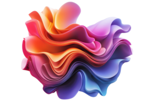 Vibrant abstract digital art. Colorful swirl of layered, flowing shapes blending warm and cool tones, creating a dynamic, captivating visual experience. png