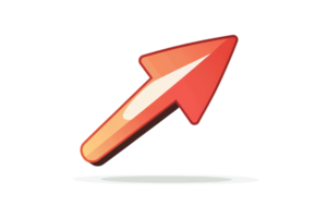 Bright red arrow pointing upward to show growth, progress, improvement, or movement in a positive upward direction on a transparent background. png
