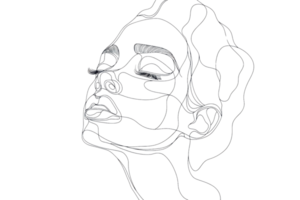 Minimalist line art drawing of a woman's face. Abstract illustration emphasizing beauty and elegance with continuous line technique. png
