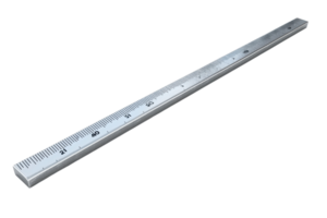 Silver metal ruler with both metric and imperial measurements, isolated on a transparent background. displaying precise measurements for accuracy. png