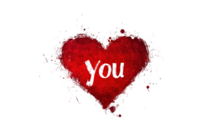 Red heart with 'you' text, symbolizing love and affection, isolated on transparent background, ideal for Valentine's Day and romantic themes. png
