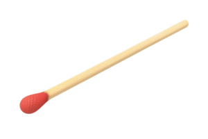 High-resolution image of a single wooden matchstick with a red-tip head isolated on a transparent background. png