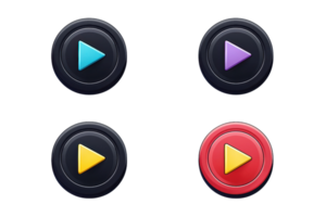 Set of colorful play buttons in various styles on transparent background. Perfect for multimedia projects, UI design, and digital interfaces. png