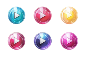 Set of colorful play button icons in various shades. Perfect for web design, applications, and interface elements. png