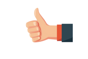 Illustration of a hand showing a thumbs-up gesture. Perfect for conveying approval and positivity in visual communications. png