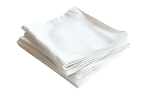 Stack of clean, folded white napkins isolated on transparent background. Perfect for dining, events, and household use. png