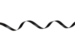Close-up of a thin black strand forming a smooth wave, isolated on transparent background. ideal for design and texture concepts. png