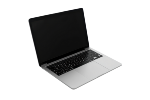 Modern open laptop with sleek design and black screen, ideal for technology, business, or work-from-home concepts. png