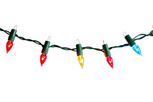 Festive strand of colorful Christmas lights isolated on a transparent background. perfect for holiday designs and decorations. png