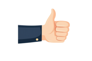 Hand showing thumbs up gesture, symbolizing approval and success, isolated on a transparent background. Perfect for business and motivational concepts. png