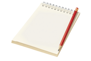 Spiral notebook with a red pencil on a transparent background. perfect for note-taking, brainstorming, or drawing ideas and plans. png