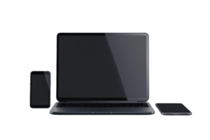 Modern tech devices - smartphone, laptop and tablet displayed on a transparent background. showcasing advanced technology and sleek design. png