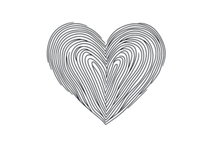 Intricate black heart-shaped pattern with lines forming a unique design, isolated on a transparent background. png