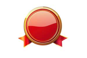 Golden badge with a red ribbon. Ideal for awards, achievements, and certificates. High-quality illustration on a transparent background. png