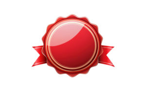 Red award badge with ribbon isolated on transparent background. Perfect for achievements, certifications, and recognitions. High-quality image. png