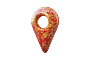 Abstract red and gold pin point marker, vintage style, isolated on transparent background. ideal for maps and location icons. png