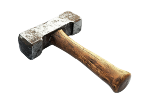 Rustic metallic hammer with a wooden handle, showcasing vintage craftsmanship. Ideal for woodworking, blacksmithing, or DIY projects. png