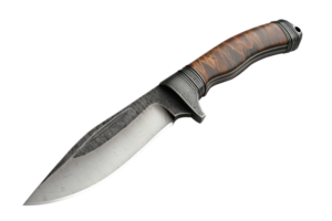 High-quality hunting knife with a sharp blade and a wooden handle, ideal for outdoor activities and survival situations. png