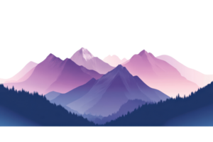 Beautiful gradient mountain range with dramatic peaks and serene forest, showcasing nature's splendid tranquility during sunset. png