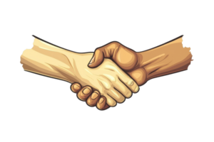 Illustration of a handshake symbolizing agreement, partnership, and cooperation between two individuals of different backgrounds. png