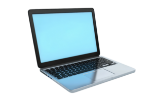 Modern laptop with blue screen, suitable for business, education, and technology concepts. Perfect for presentations and digital designs. png