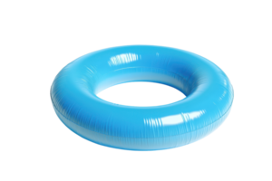 Bright blue inflatable swim ring isolated on transparent background. perfect for summer beach and pool activities, adding fun to water adventures. png