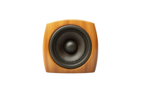 High-quality, modern wooden speaker with a sleek design, perfect for enhancing audio experience in any space. Isolated on a transparent background. png