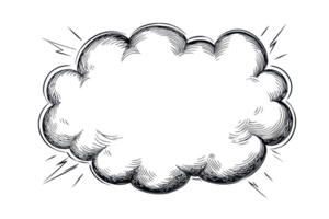 Hand-drawn comic-style speech bubble with a black cloudy background, ideal for creative designs, illustrations, and artistic projects. png