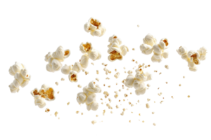 Isolated image of scattered popcorn kernels on transparent background. perfect for snack and food concepts. png