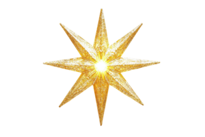 Golden luminous eight-pointed star symbol representing brightness and guidance, isolated on a transparent background. png