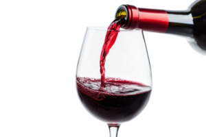 Red wine being poured into a glass showcasing elegance and sophistication, perfect for dining and celebration imagery. png