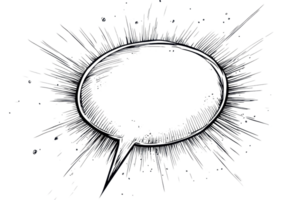 Abstract 3D black speech bubble with spiky edges and colorful dots on transparent background. Ideal for artistic and creative design projects. png