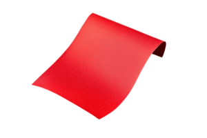 A vibrant red sheet of flexible material isolated on a transparent background. ideal for design and artistic projects. png