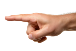 Closeup of a hand with a pointed finger isolated on a transparent background. gesture, direction, or indication concept. png
