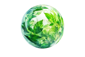 Abstract globe with green leaves, symbolizing environmental conservation and sustainable living, featuring a clear, eco-friendly theme. png