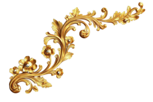 Ornate golden foliage design with intricate detailing, perfect for adding elegance to any artistic or decorative project. png
