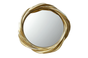 Elegant round mirror with golden frame, perfect for home decor and interior design, adding a touch of luxury and style to your space. png