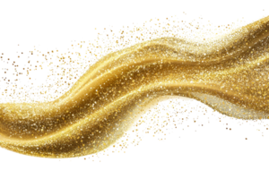 Golden sparkles and particles flowing in a wave on a transparent background. perfect for celebrations and festive themes. png