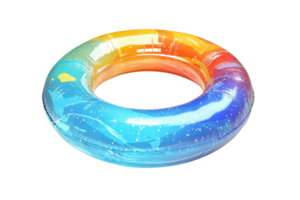 Colorful inflatable swim ring with a gradient pattern. Perfect for pool or beach fun. Bright summer accessory for swimming and floating. png