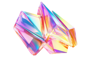 Vibrant iridescent crystal formation with multicolored reflections, showcasing a stunning display of light and color. Ideal for backgrounds and designs. png