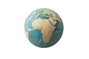 Realistic globe showing the continents of Europe, Africa, and Asia, isolated on a transparent background. representing global geography. png