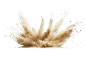 Dramatic explosion of sand particles, captured on a transparent background. showcasing dynamic movement and energy. png