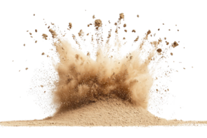 High-speed capture of brown sand explosion against a transparent background. showing dynamic movement and texture in fine detail. png