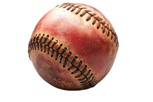 A close-up image of a well-used, dirty baseball with visible stitching. Perfect for sports-related content or nostalgic themes. png