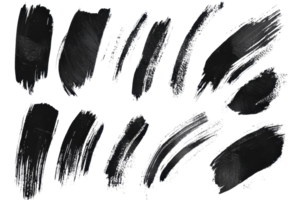 Abstract black brush strokes on transparent background. ideal for artistic design and textural elements in stock photography. png