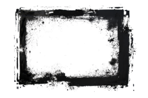 Empty black rectangular frame with a rough texture and distressed edges, isolated on a transparent background. png