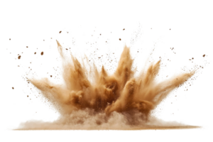 Dynamic explosion of brown dust particles against transparent background. perfect for creative and abstract projects. png