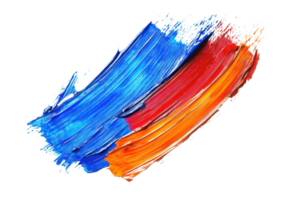 Abstract vibrant brush strokes of blue, red, and orange paint on a transparent background. representing creativity and artistic expression. png