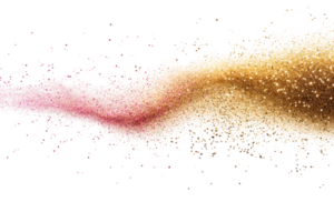 Abstract golden and pink powder explode on transparent background. Vibrant particle cloud for creative design, festive, or artistic projects. png